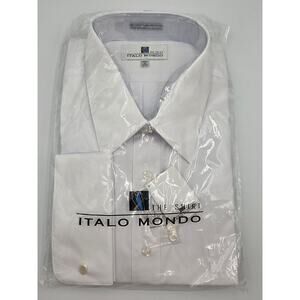NEW  Mondo Mens Solid White Formal Dress Shirt- Size 19 Tall 38/39